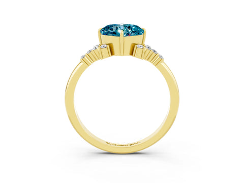 Yellow gold Cushion Cut Blue Topaz Ring with Side Stones and Four-Prong Setting_39