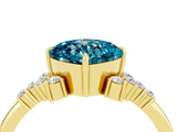 Yellow gold Cushion Cut Blue Topaz Ring with Side Stones and Four-Prong Setting_40