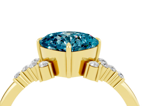Yellow gold Cushion Cut Blue Topaz Ring with Side Stones and Four-Prong Setting_40