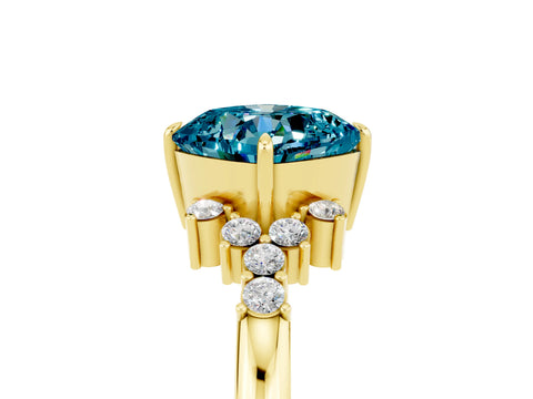 Yellow gold Cushion Cut Blue Topaz Ring with Side Stones and Four-Prong Setting_41