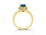 Yellow gold Cushion Cut Blue Topaz Scalloped Halo Engagement Ring with Round Shared Prong Band_27