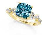 Yellow gold Cushion Cut Blue Topaz Scattered Round Accent Ring with Prong Setting_25
