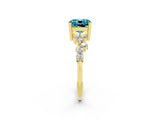 Yellow gold Cushion Cut Blue Topaz Scattered Round Accent Ring with Prong Setting_26