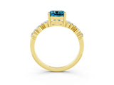 Yellow gold Cushion Cut Blue Topaz Scattered Round Accent Ring with Prong Setting_27