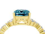 Yellow gold Cushion Cut Blue Topaz Scattered Round Accent Ring with Prong Setting_28