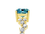 Yellow gold Cushion Cut Blue Topaz Scattered Round Accent Ring with Prong Setting_29