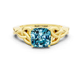 Yellow gold Cushion Cut Blue Topaz Solitaire Celtic Knot Ring with Four-Prong Setting_12