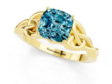 Yellow gold Cushion Cut Blue Topaz Solitaire Celtic Knot Ring with Four-Prong Setting_13