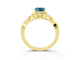 Yellow gold Cushion Cut Blue Topaz Solitaire Celtic Knot Ring with Four-Prong Setting_15