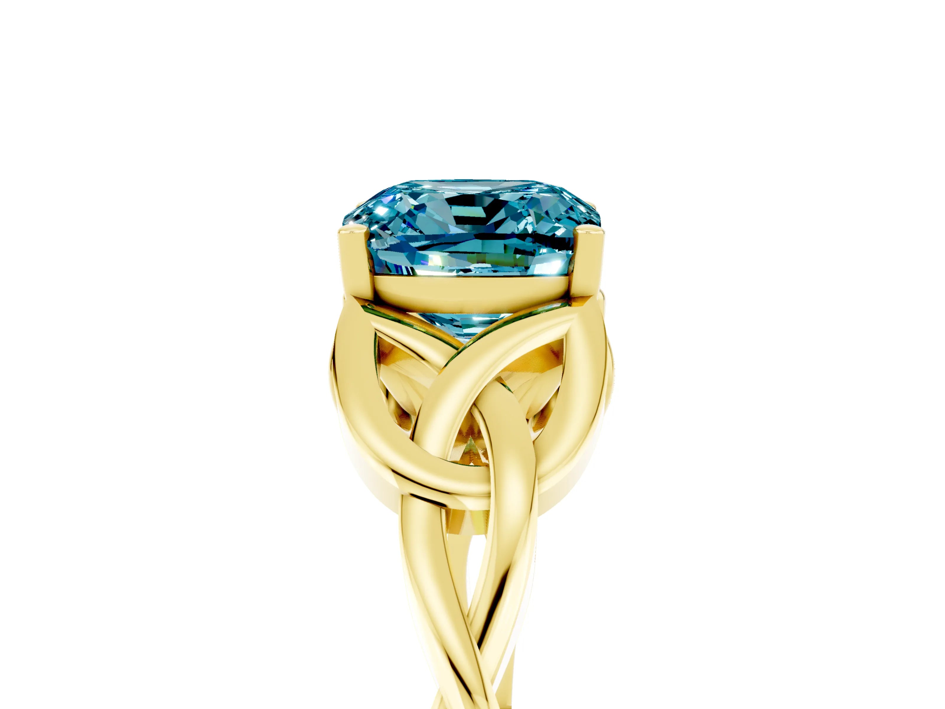 Yellow gold Cushion Cut Blue Topaz Solitaire Celtic Knot Ring with Four-Prong Setting_17