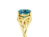 Yellow gold Cushion Cut Blue Topaz Solitaire Celtic Knot Ring with Four-Prong Setting_17