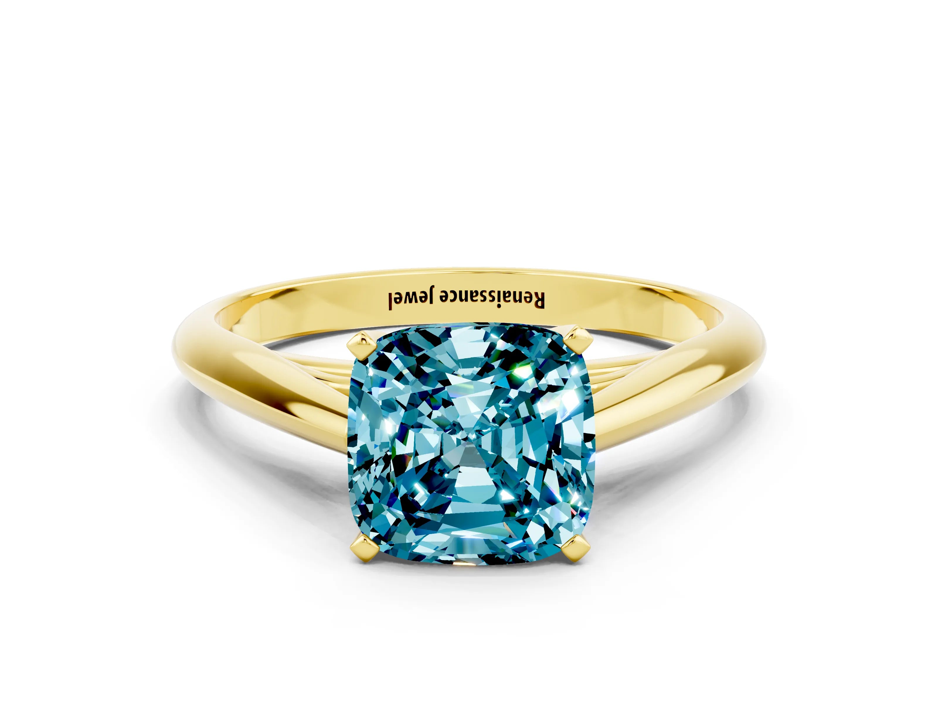 Yellow gold Cushion Cut Blue Topaz Solitaire Engagement Ring with Cathedral Setting and Four-Prong Mount_12