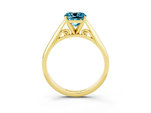 Yellow gold Cushion Cut Blue Topaz Solitaire Engagement Ring with Cathedral Setting and Four-Prong Mount_15