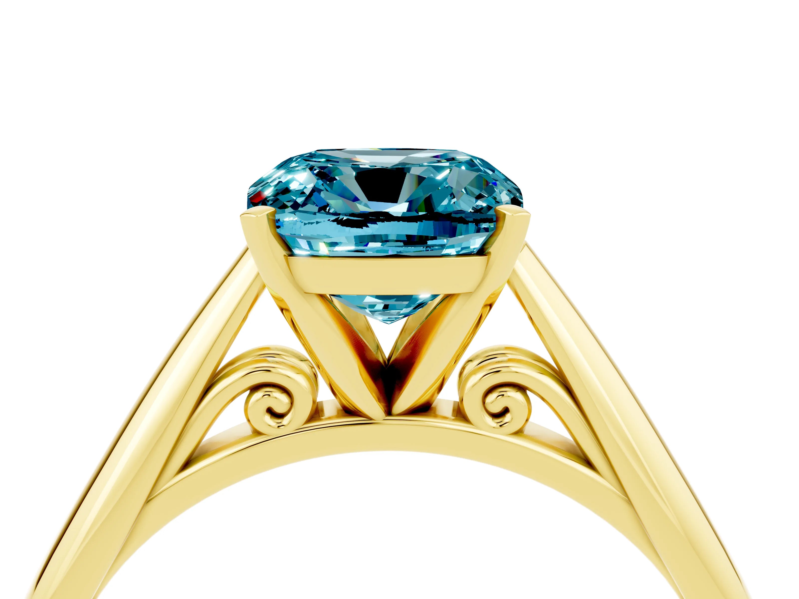 Yellow gold Cushion Cut Blue Topaz Solitaire Engagement Ring with Cathedral Setting and Four-Prong Mount_16