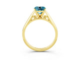 Yellow gold Cushion Cut Blue Topaz Solitaire Engagement Ring with Cathedral Setting and Four-Prong Mount_27