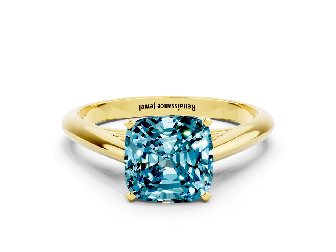 Yellow gold Cushion Cut Blue Topaz Solitaire Engagement Ring with Cathedral Setting and Four-Prong Mount_78