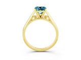 Yellow gold Cushion Cut Blue Topaz Solitaire Engagement Ring with Cathedral Setting and Four-Prong Mount_81
