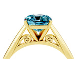 Yellow gold Cushion Cut Blue Topaz Solitaire Engagement Ring with Cathedral Setting and Four-Prong Mount_82