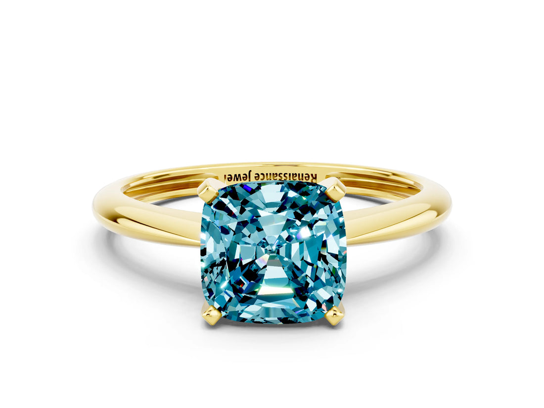 Yellow gold Cushion Cut Blue Topaz Solitaire Engagement Ring with Classic Band and Four-Prong Setting_24
