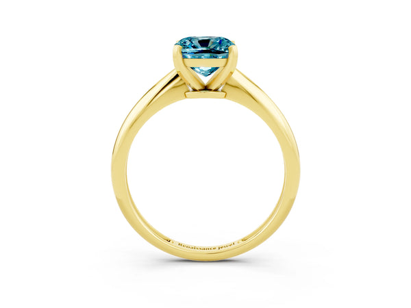 Yellow gold Cushion Cut Blue Topaz Solitaire Engagement Ring with Classic Band and Four-Prong Setting