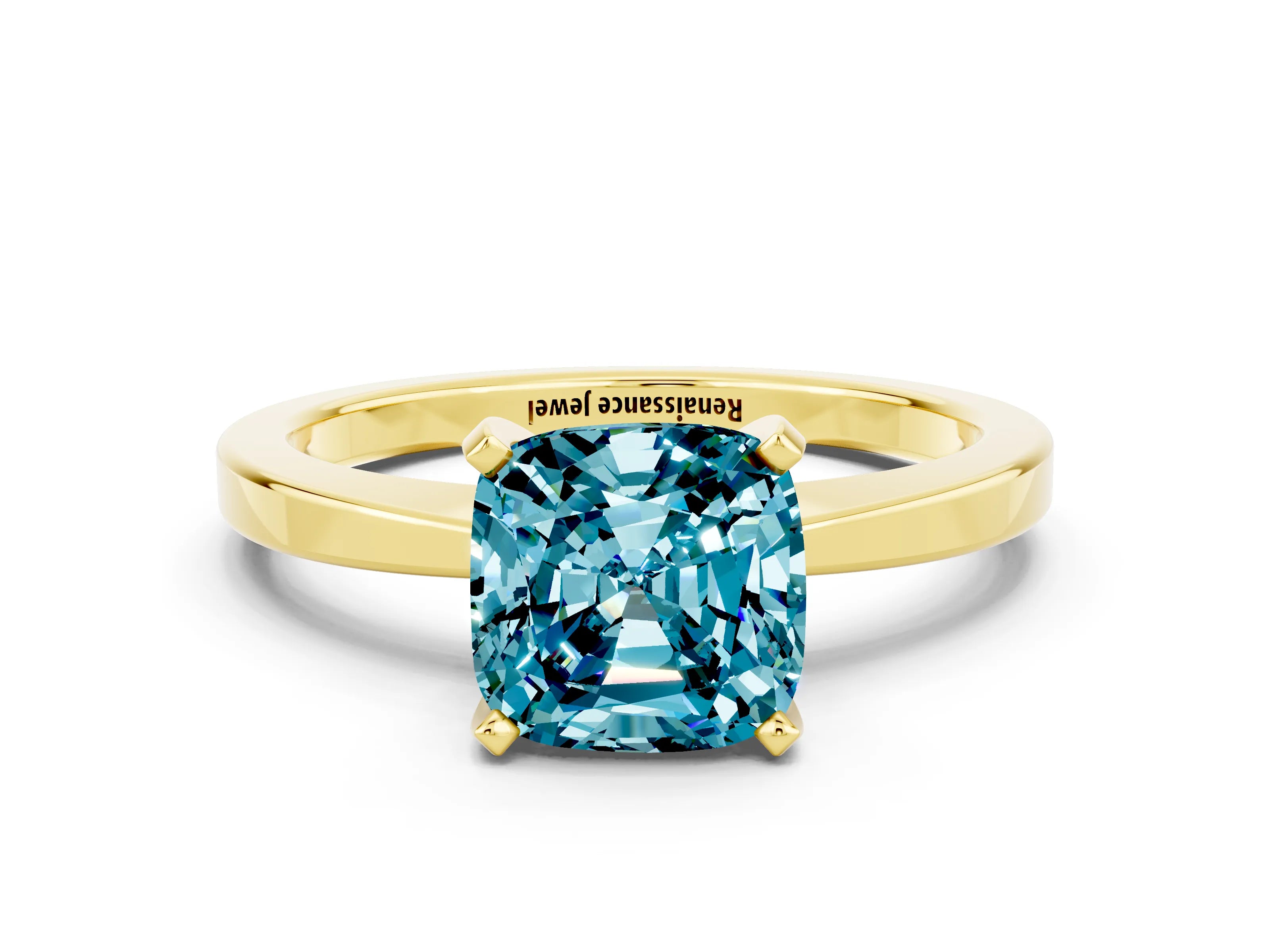 Yellow gold Cushion Cut Blue Topaz Solitaire Engagement Ring with Classic Band and Four-Prong Setting_36