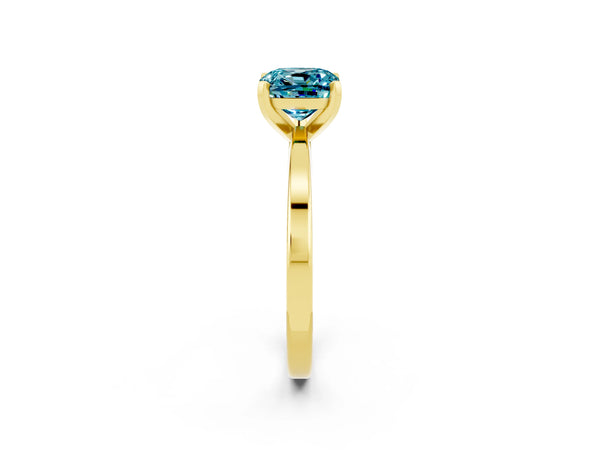 Yellow gold Cushion Cut Blue Topaz Solitaire Engagement Ring with Classic Band and Four-Prong Setting