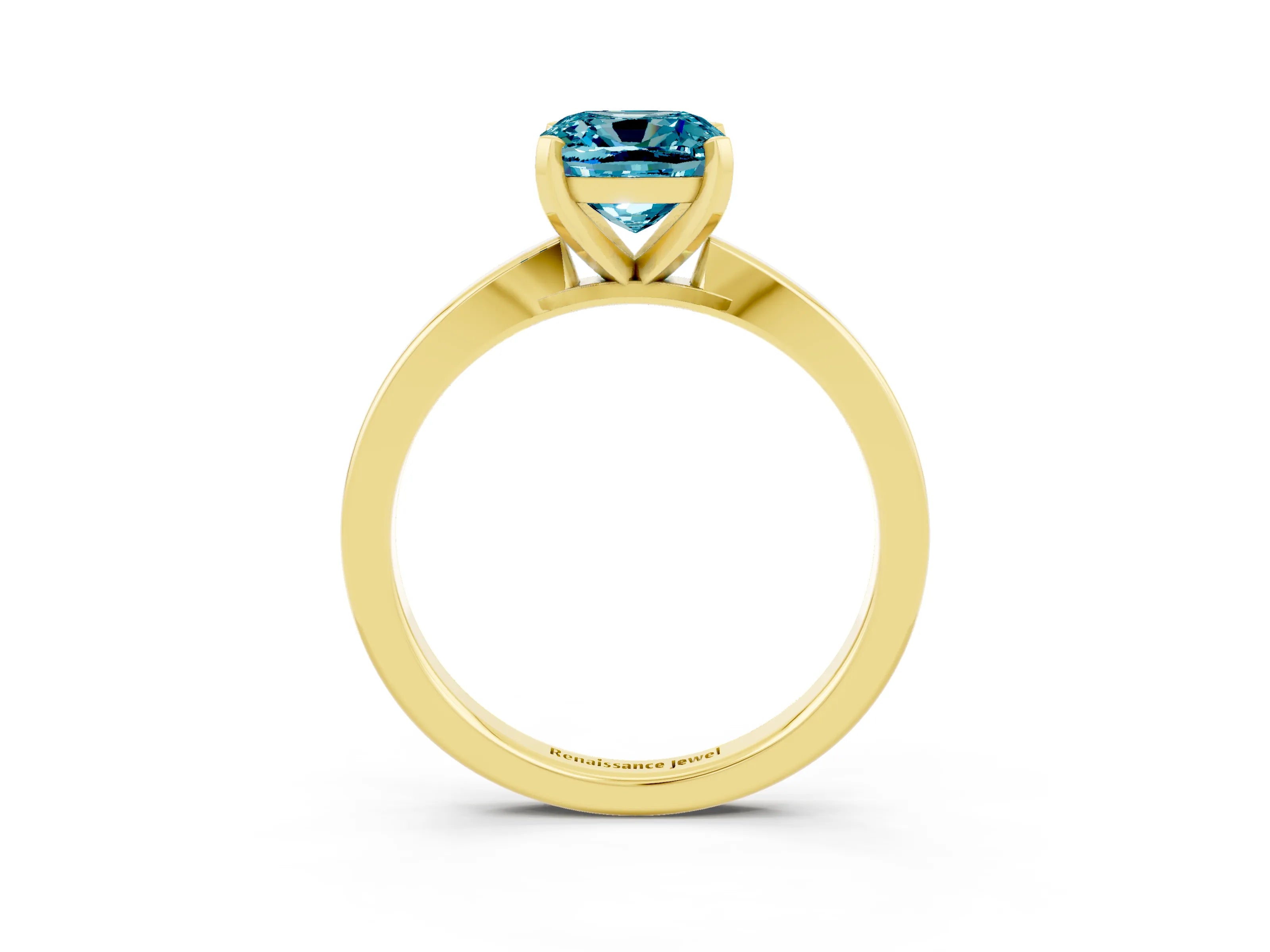 Yellow gold Cushion Cut Blue Topaz Solitaire Engagement Ring with Classic Band and Four-Prong Setting_39