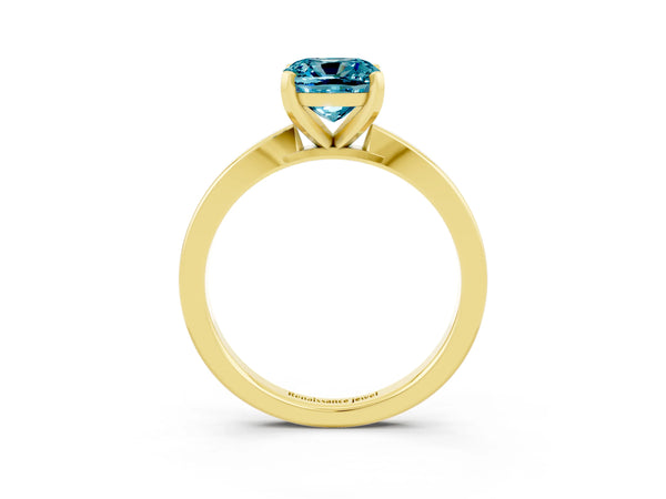 Yellow gold Cushion Cut Blue Topaz Solitaire Engagement Ring with Classic Band and Four-Prong Setting