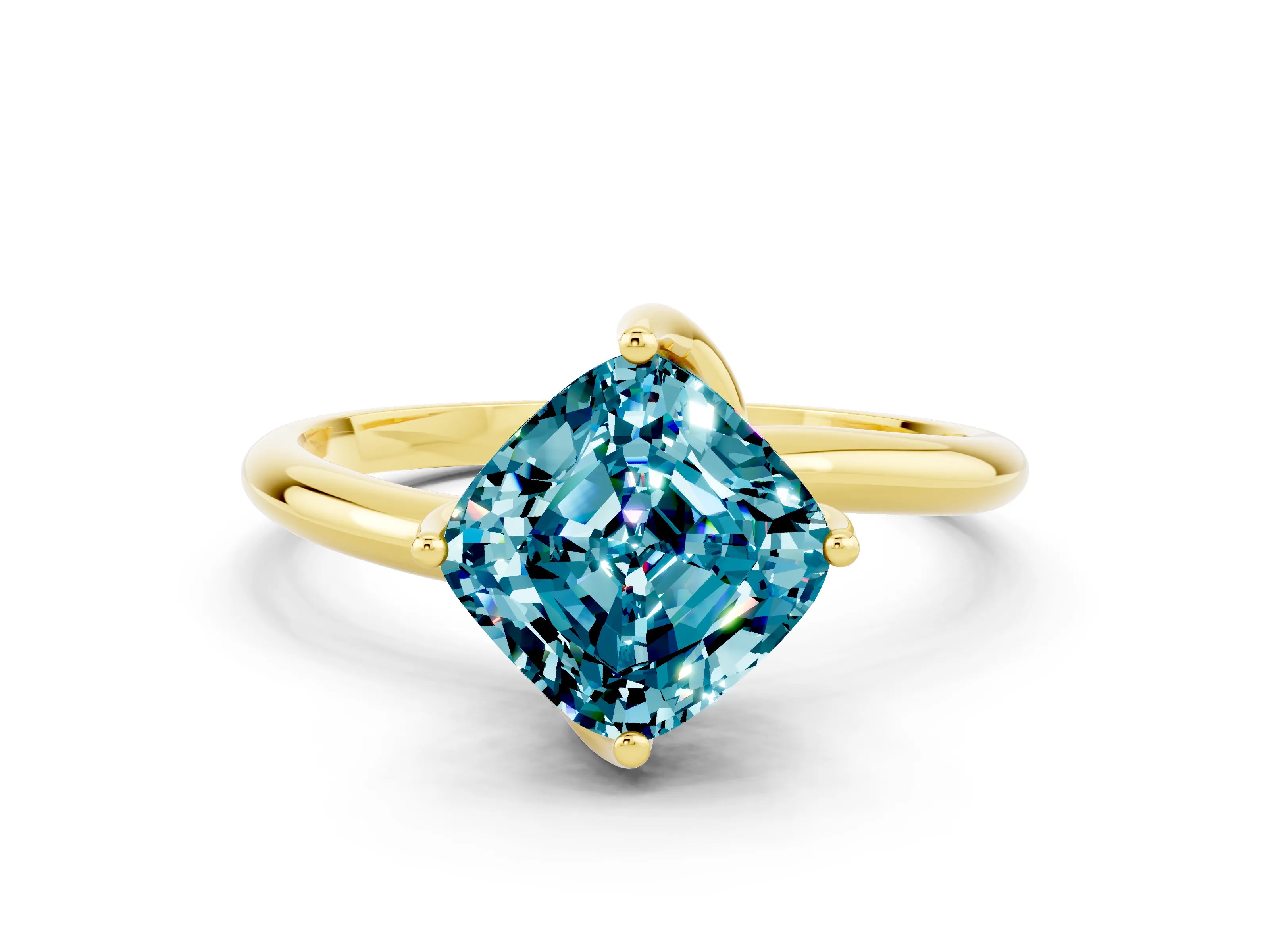 Yellow gold Cushion Cut Blue Topaz Solitaire Engagement Ring with Four-Prong Setting and Classic Band_24