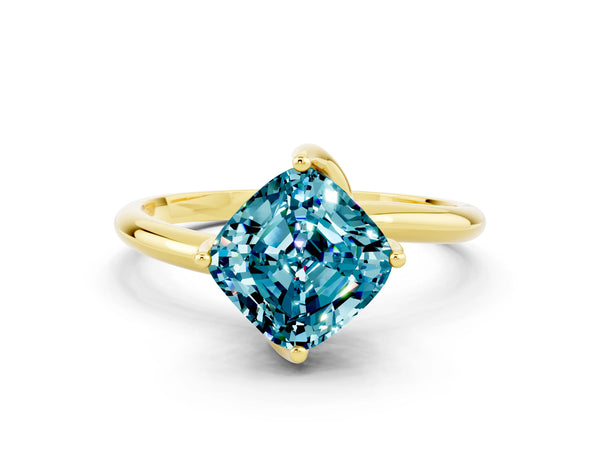 Yellow gold Cushion Cut Blue Topaz Solitaire Engagement Ring with Four-Prong Setting and Classic Band