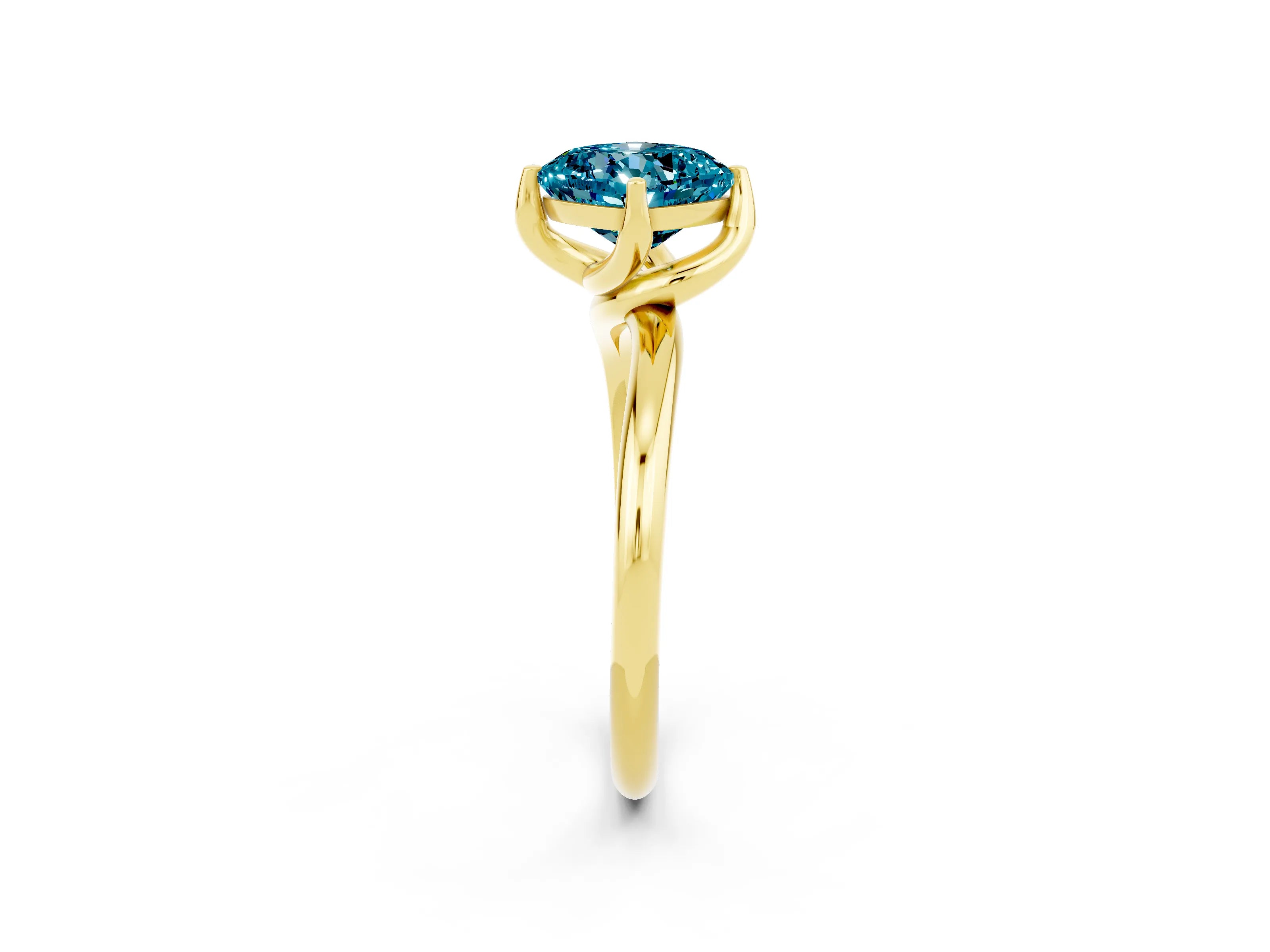 Yellow gold Cushion Cut Blue Topaz Solitaire Engagement Ring with Four-Prong Setting and Classic Band_26