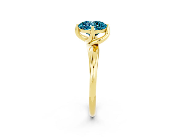 Yellow gold Cushion Cut Blue Topaz Solitaire Engagement Ring with Four-Prong Setting and Classic Band