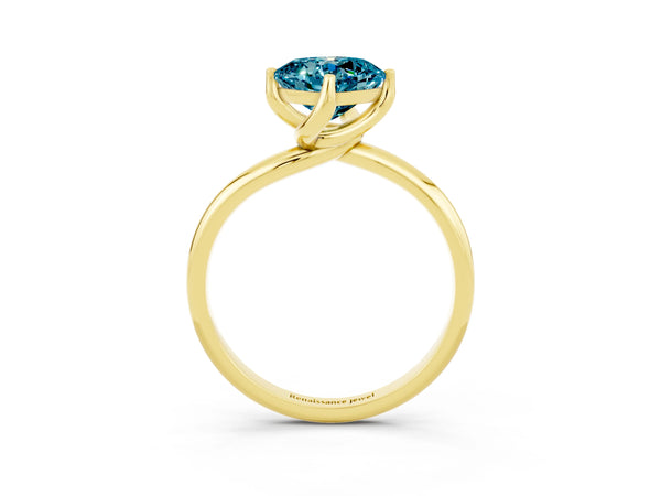 Yellow gold Cushion Cut Blue Topaz Solitaire Engagement Ring with Four-Prong Setting and Classic Band