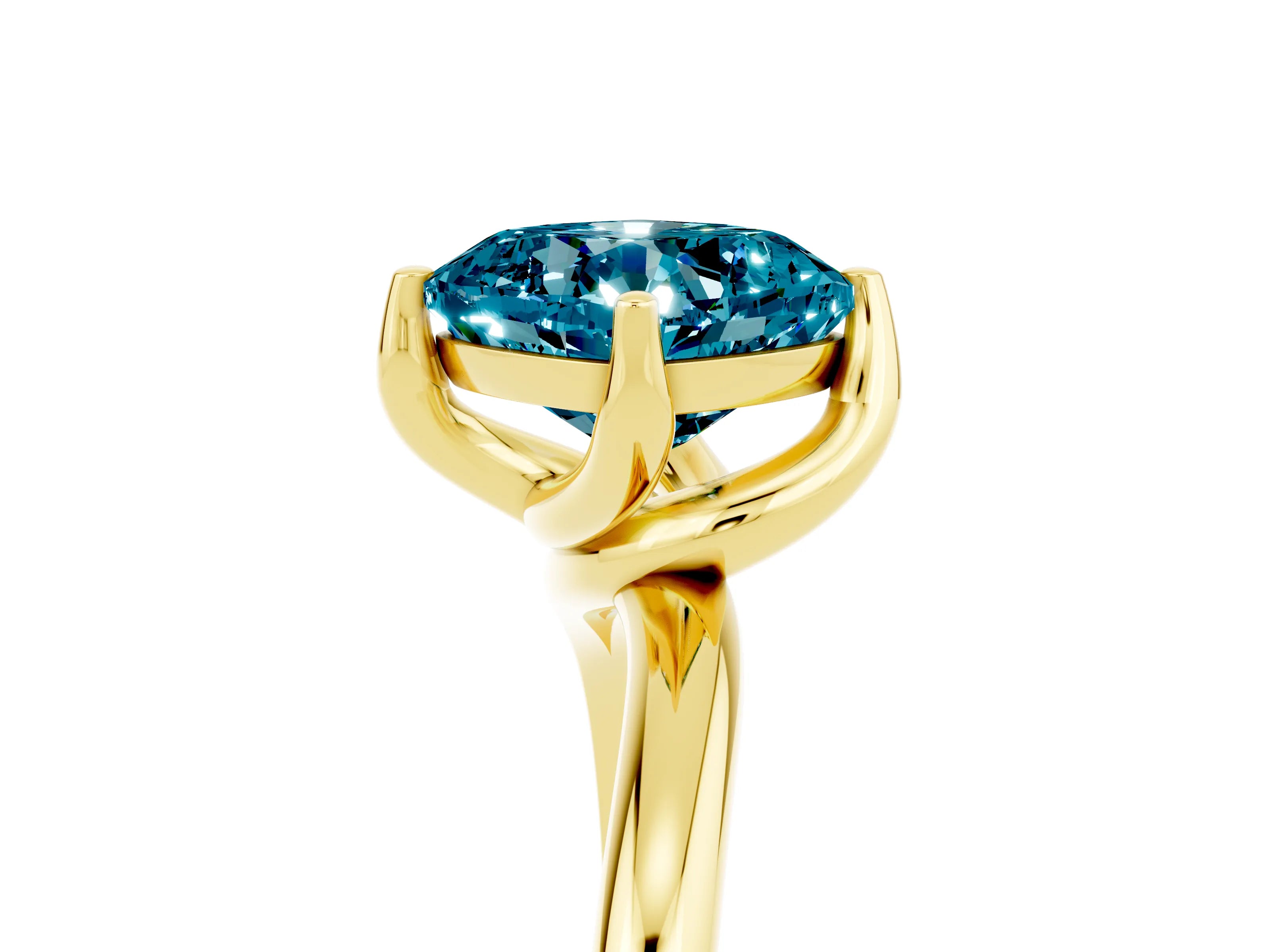 Yellow gold Cushion Cut Blue Topaz Solitaire Engagement Ring with Four-Prong Setting and Classic Band_29