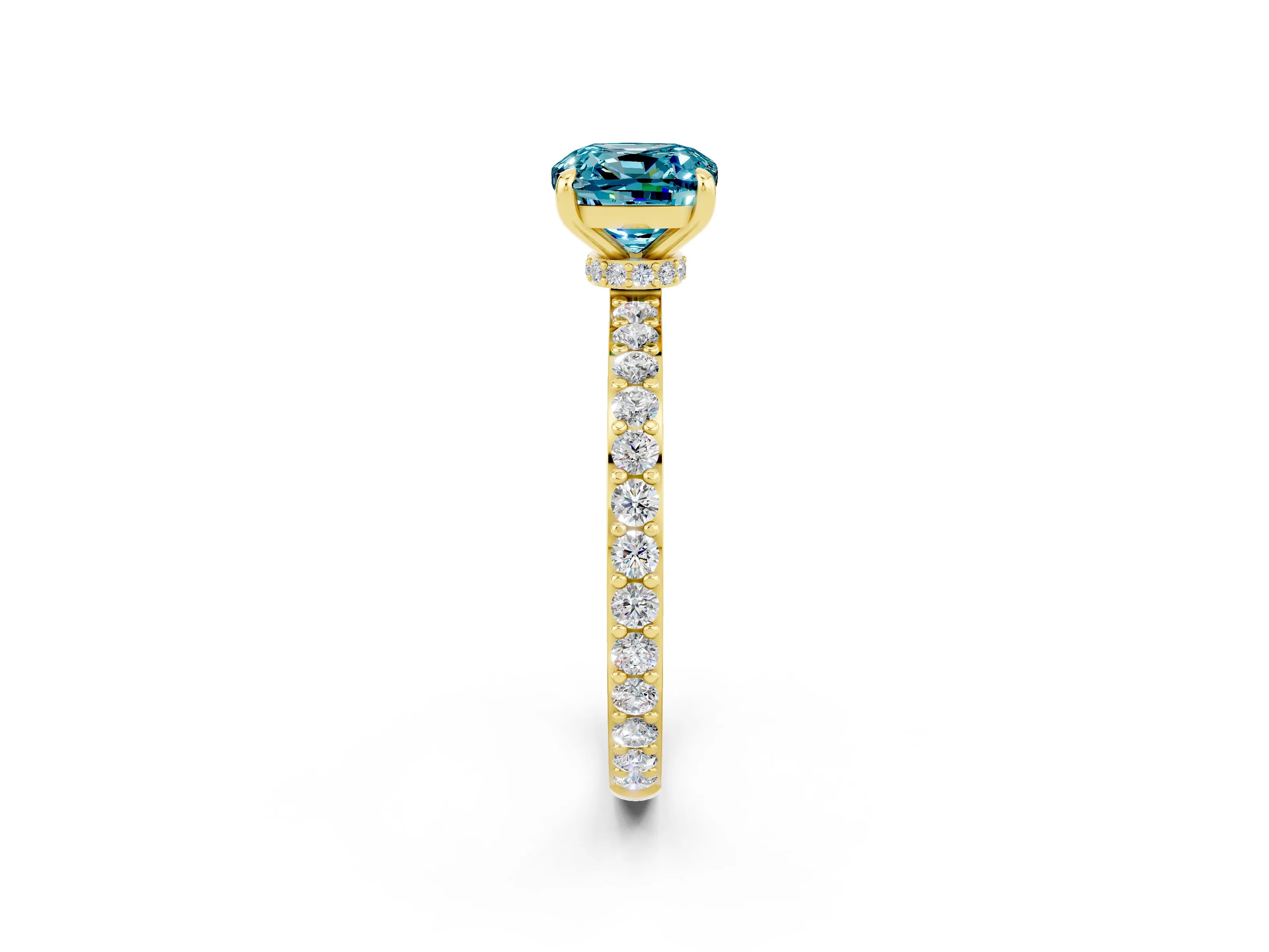 Yellow gold Cushion Cut Blue Topaz Solitaire Engagement Ring with Pavé Band and Four-Prong Setting_2