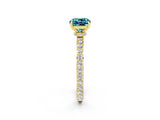 Yellow gold Cushion Cut Blue Topaz Solitaire Engagement Ring with Pavé Band and Four-Prong Setting_2