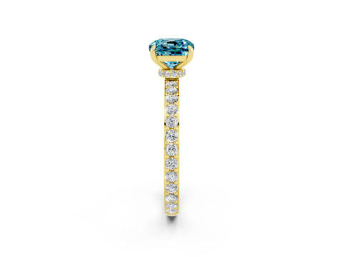 Yellow gold Cushion Cut Blue Topaz Solitaire Engagement Ring with Pavé Band and Four-Prong Setting_2