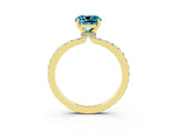 Yellow gold Cushion Cut Blue Topaz Solitaire Engagement Ring with Pavé Band and Four-Prong Setting_3