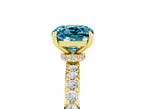Yellow gold Cushion Cut Blue Topaz Solitaire Engagement Ring with Pavé Band and Four-Prong Setting_5