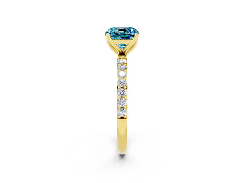 Yellow gold Cushion Cut Blue Topaz Solitaire Engagement Ring with Pavé Band and Prong Setting_2