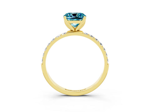 Yellow gold Cushion Cut Blue Topaz Solitaire Engagement Ring with Pavé Band and Prong Setting_3