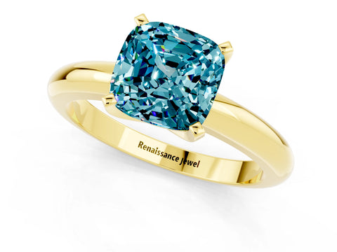 Yellow gold Cushion Cut Blue Topaz Solitaire Engagement Ring with Round Band and Four-Prong Setting_1