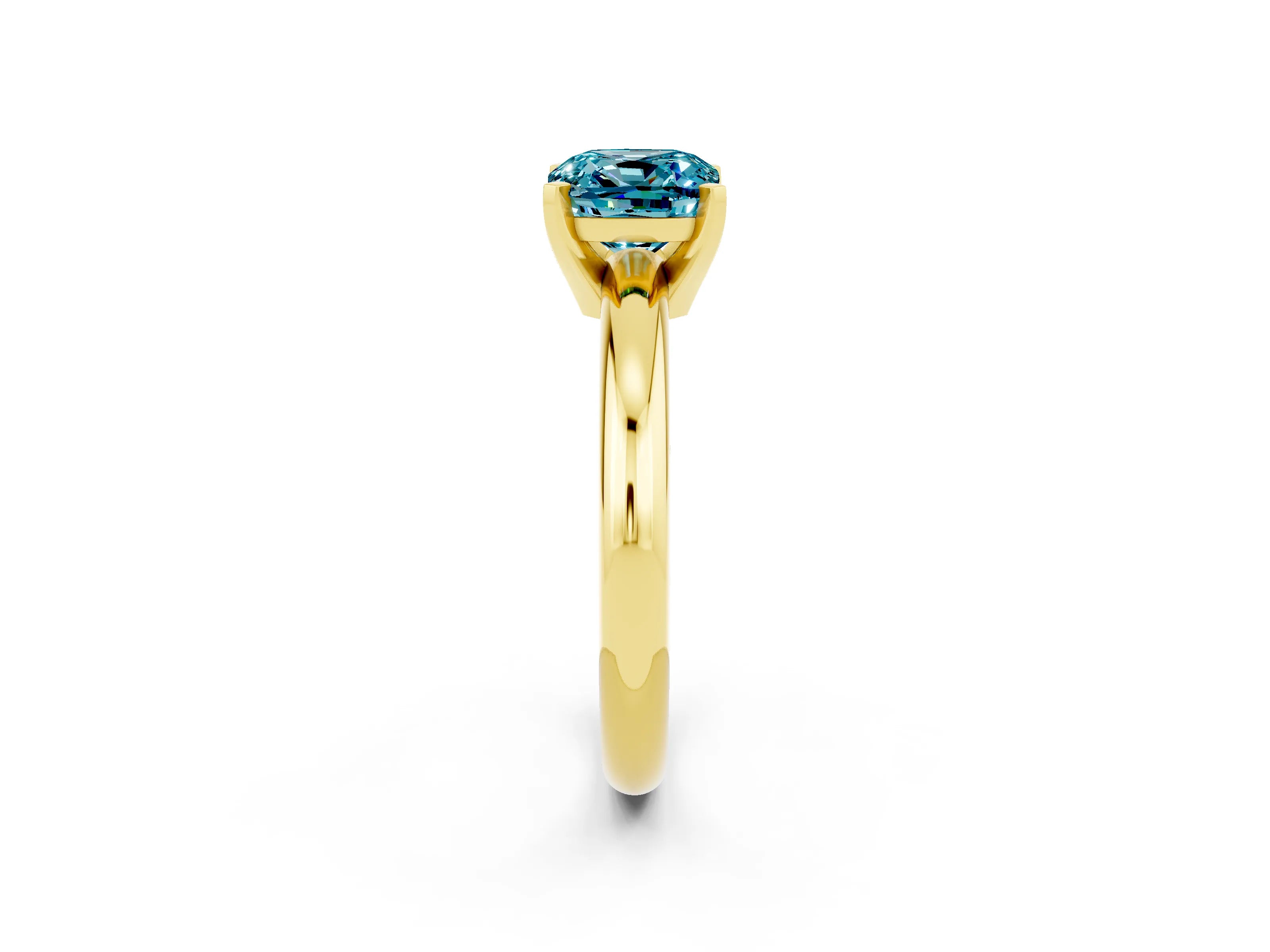 Yellow gold Cushion Cut Blue Topaz Solitaire Engagement Ring with Round Band and Four-Prong Setting_2