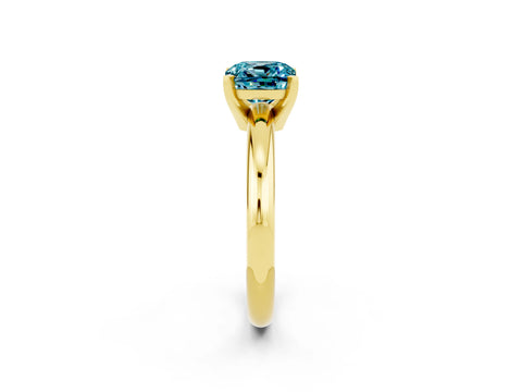 Yellow gold Cushion Cut Blue Topaz Solitaire Engagement Ring with Round Band and Four-Prong Setting_2