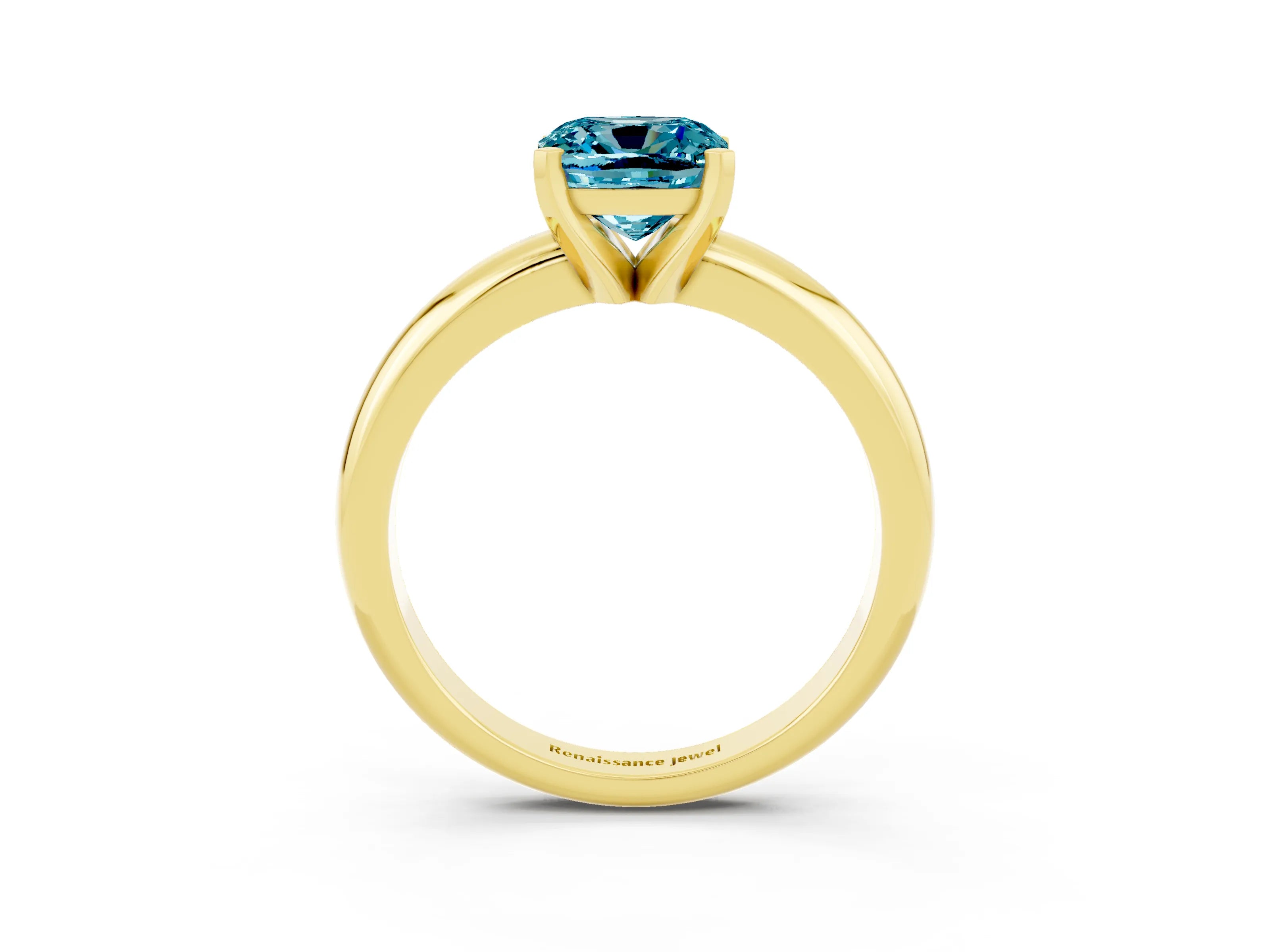 Yellow gold Cushion Cut Blue Topaz Solitaire Engagement Ring with Round Band and Four-Prong Setting_3