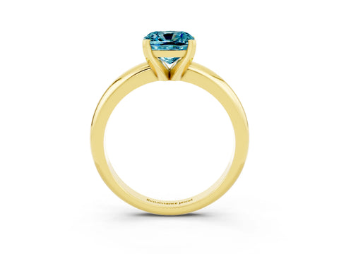 Yellow gold Cushion Cut Blue Topaz Solitaire Engagement Ring with Round Band and Four-Prong Setting_3