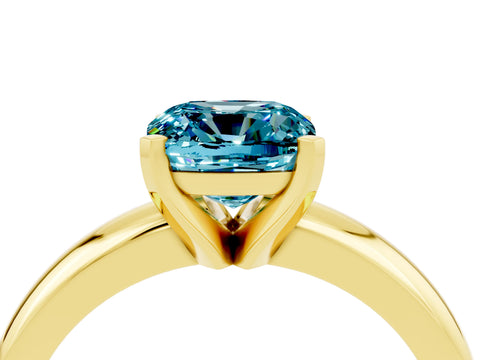 Yellow gold Cushion Cut Blue Topaz Solitaire Engagement Ring with Round Band and Four-Prong Setting_4