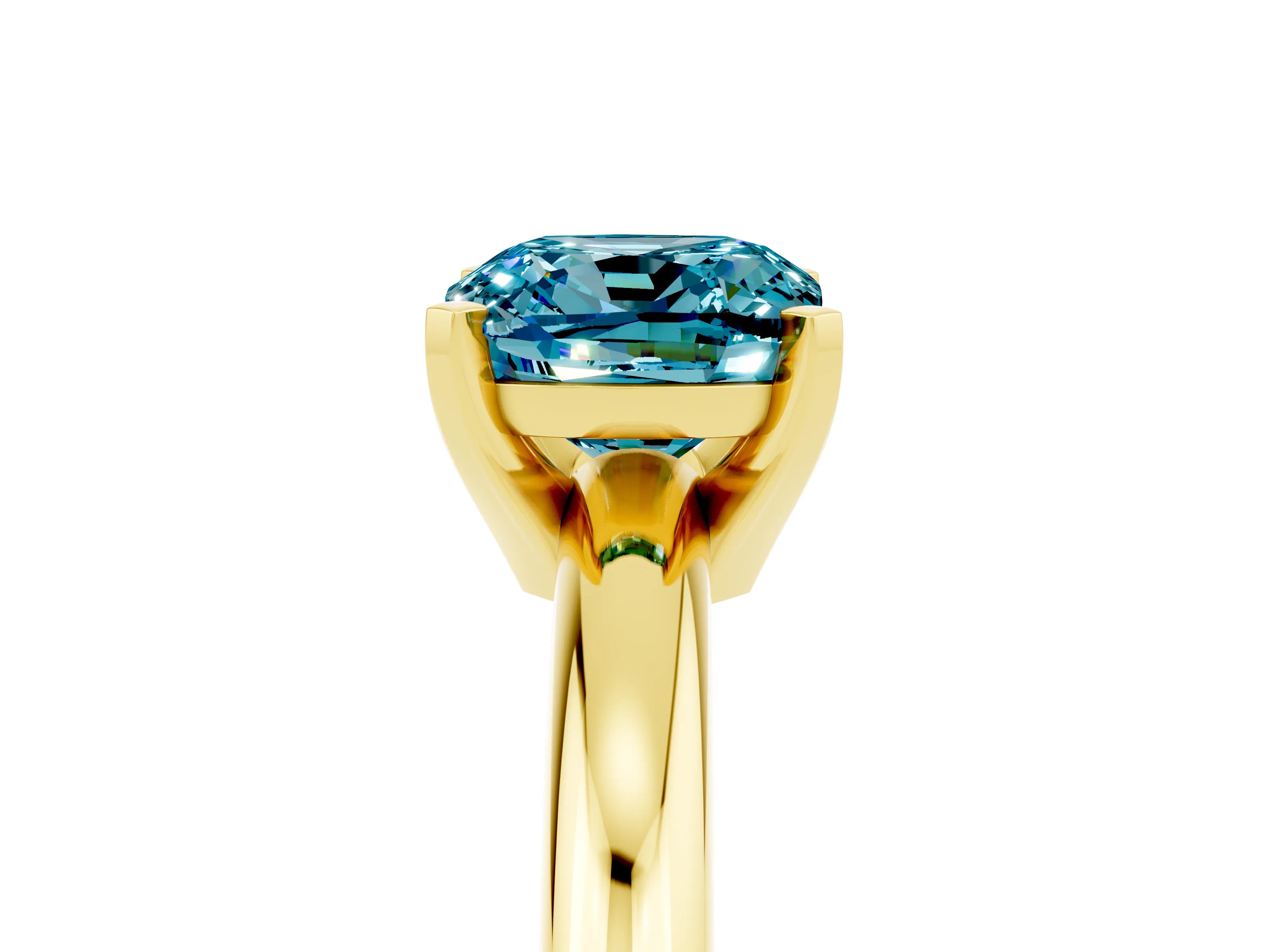 Yellow gold Cushion Cut Blue Topaz Solitaire Engagement Ring with Round Band and Four-Prong Setting_5