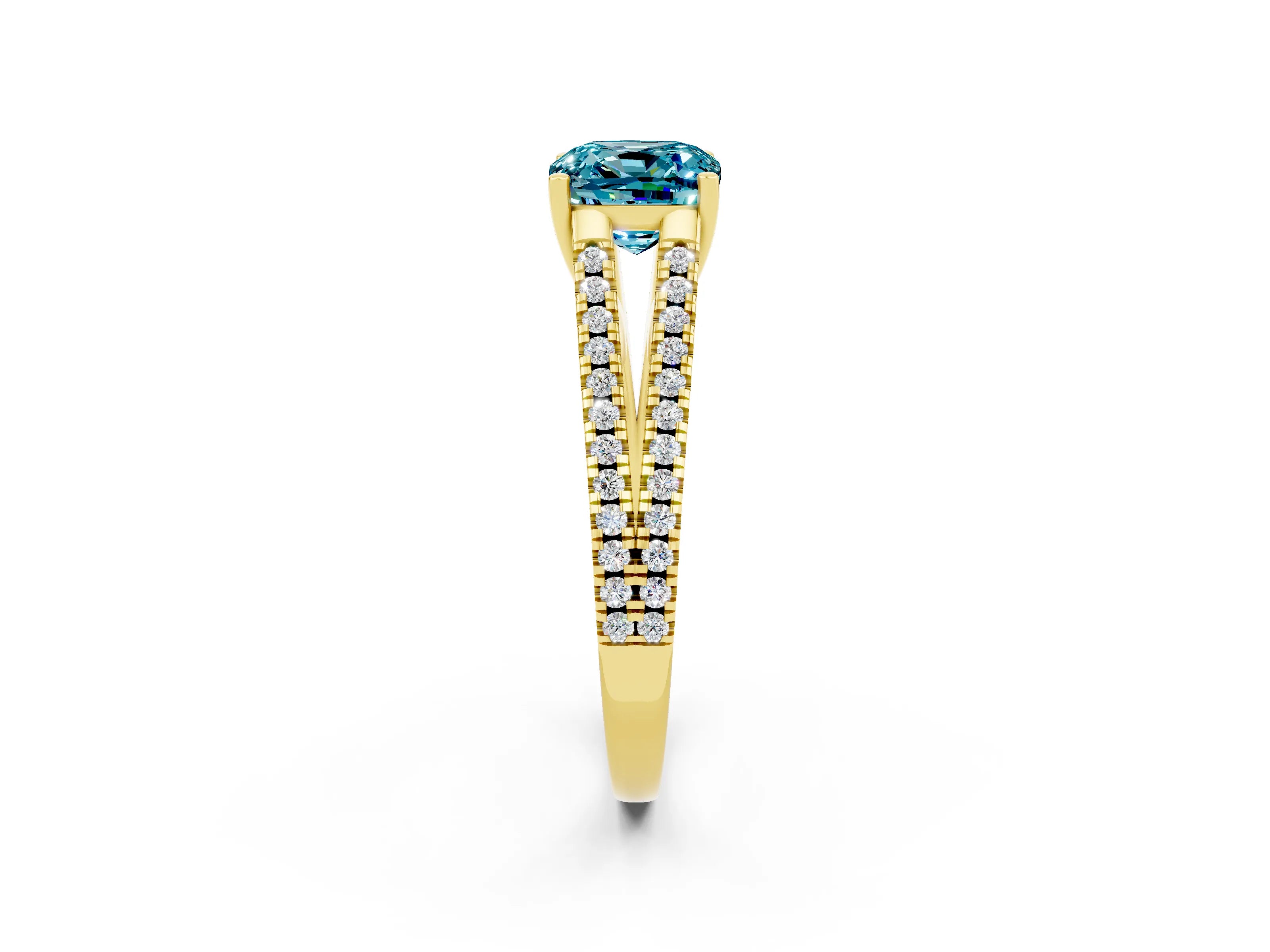 Yellow gold Cushion Cut Blue Topaz Solitaire Engagement Ring with Split Shank Pavé Band_2
