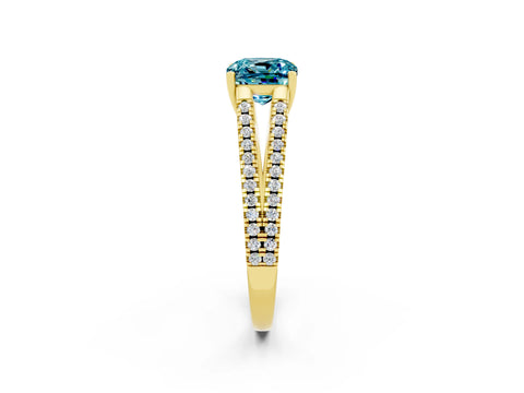 Yellow gold Cushion Cut Blue Topaz Solitaire Engagement Ring with Split Shank Pavé Band_2